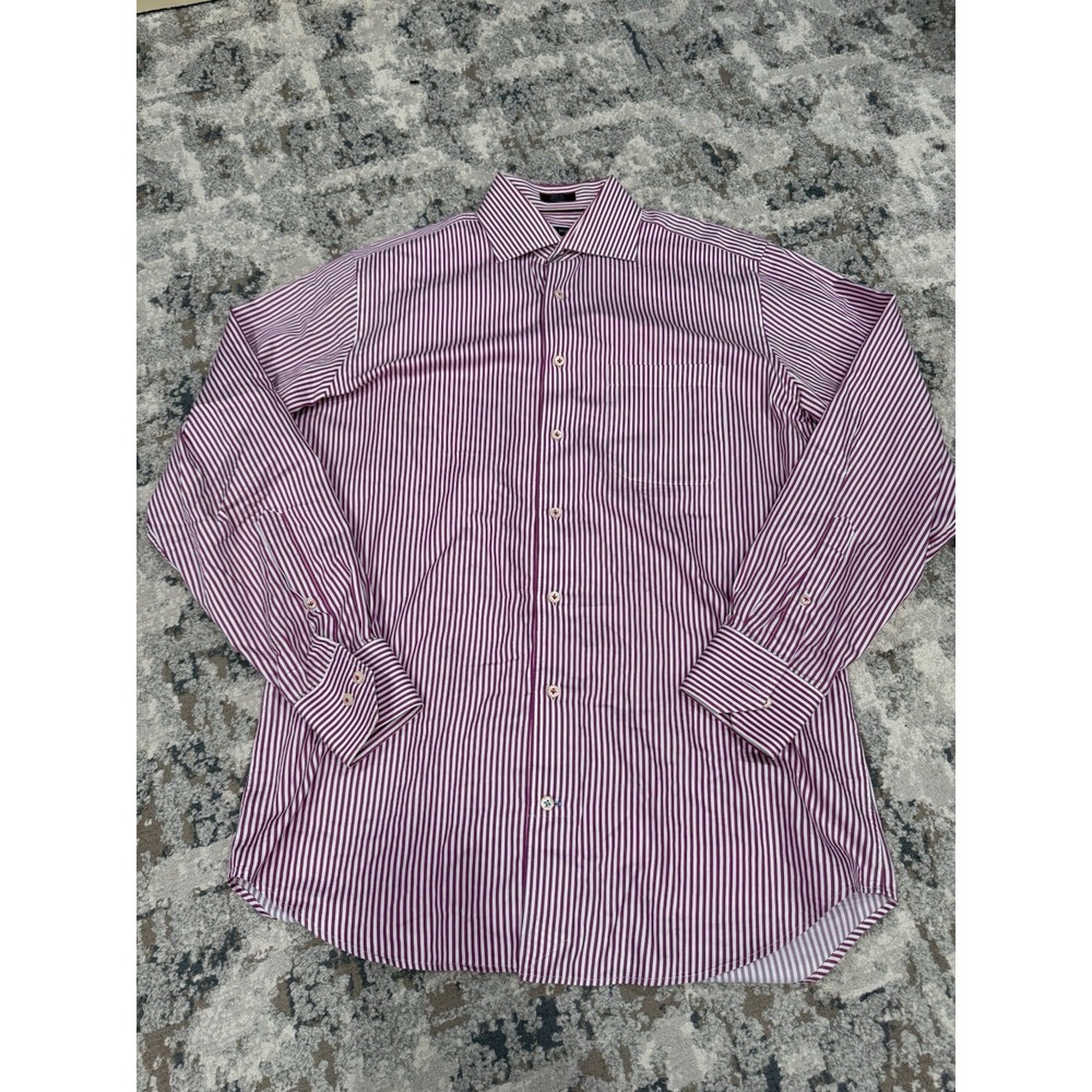 PETER MILLAR Mens (M) Purple Striped 100% Cotton Dress Casual Button-Down Shirt